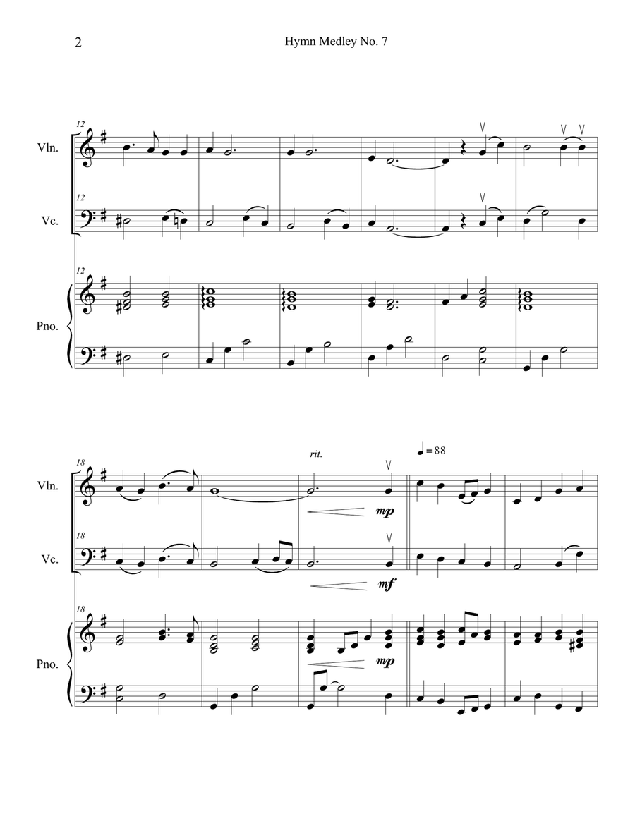 Hymn Medley No. 7 (Violin and Cello Duet with Piano Accompaniment) Piano Trio scores gallery preview page 2