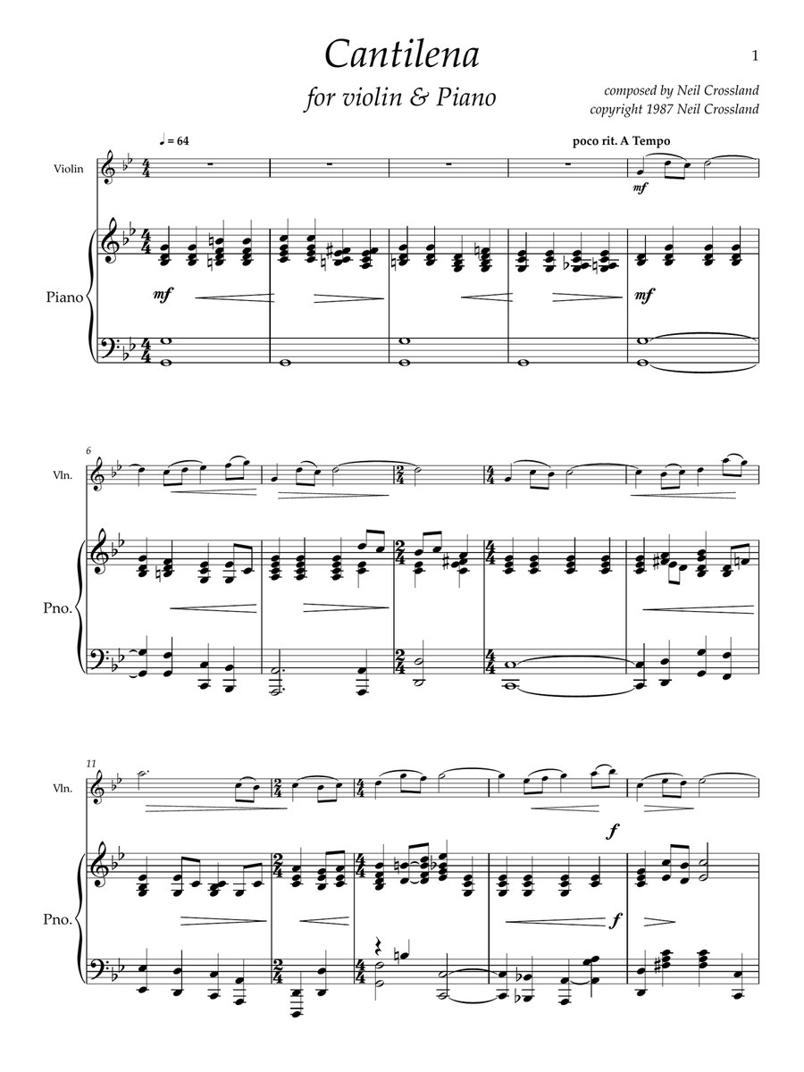 Cantilena for Violin and Piano - (part included) Chamber Music scores gallery preview page 3