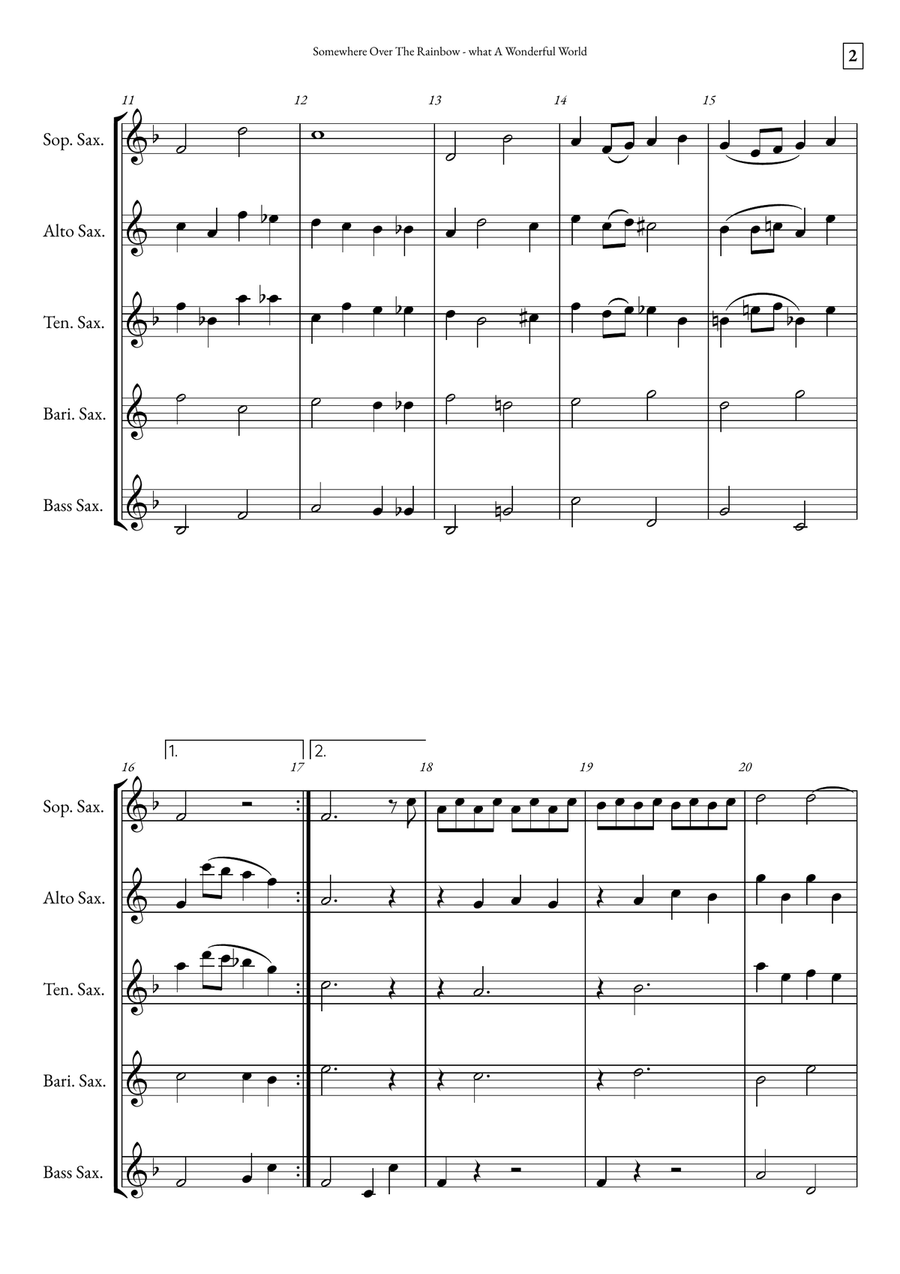 Somewhere Over The Rainbow/what A Wonderful World Saxophone Quintet scores gallery preview page 2