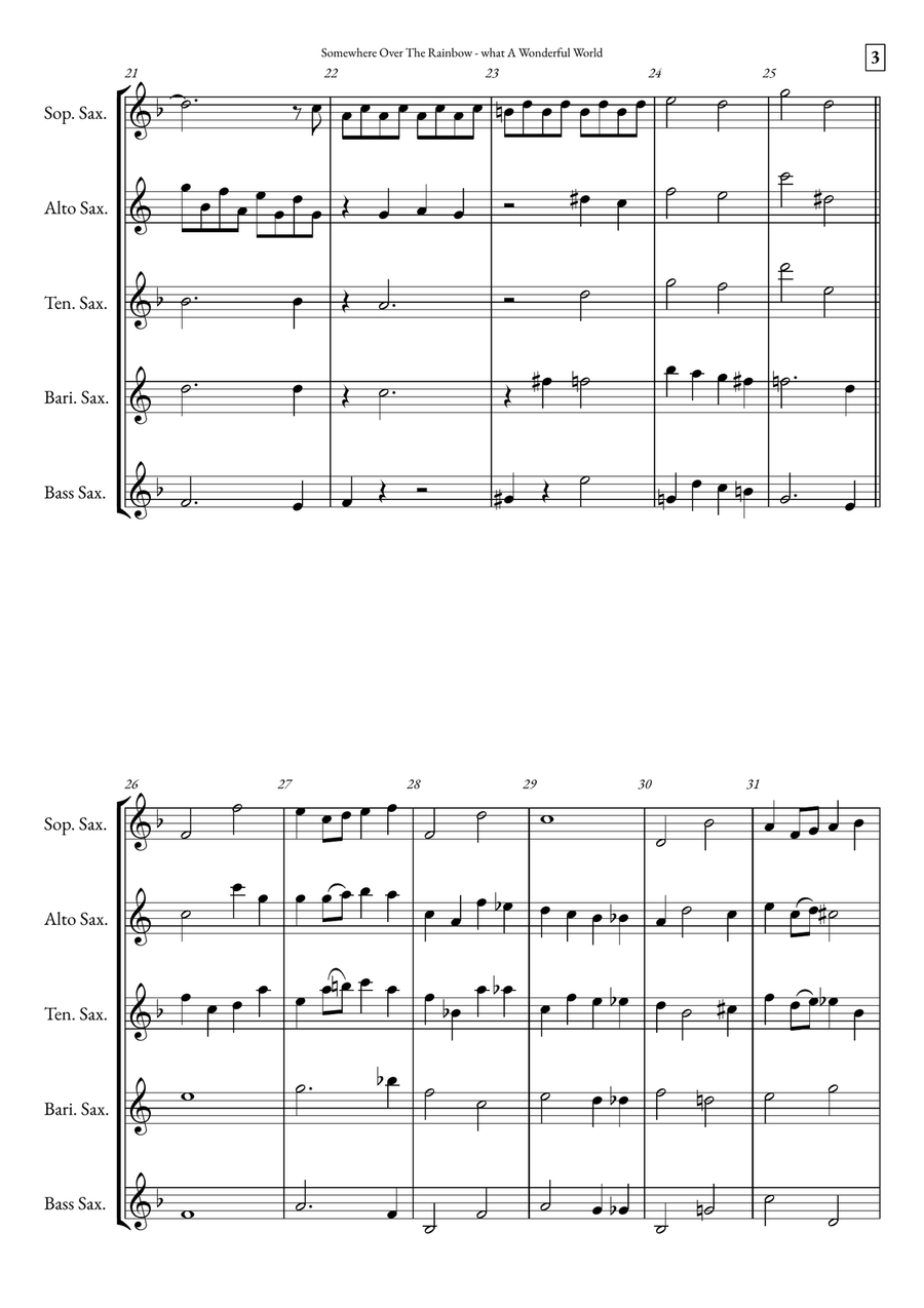 Somewhere Over The Rainbow/what A Wonderful World Saxophone Quintet scores gallery preview page 3