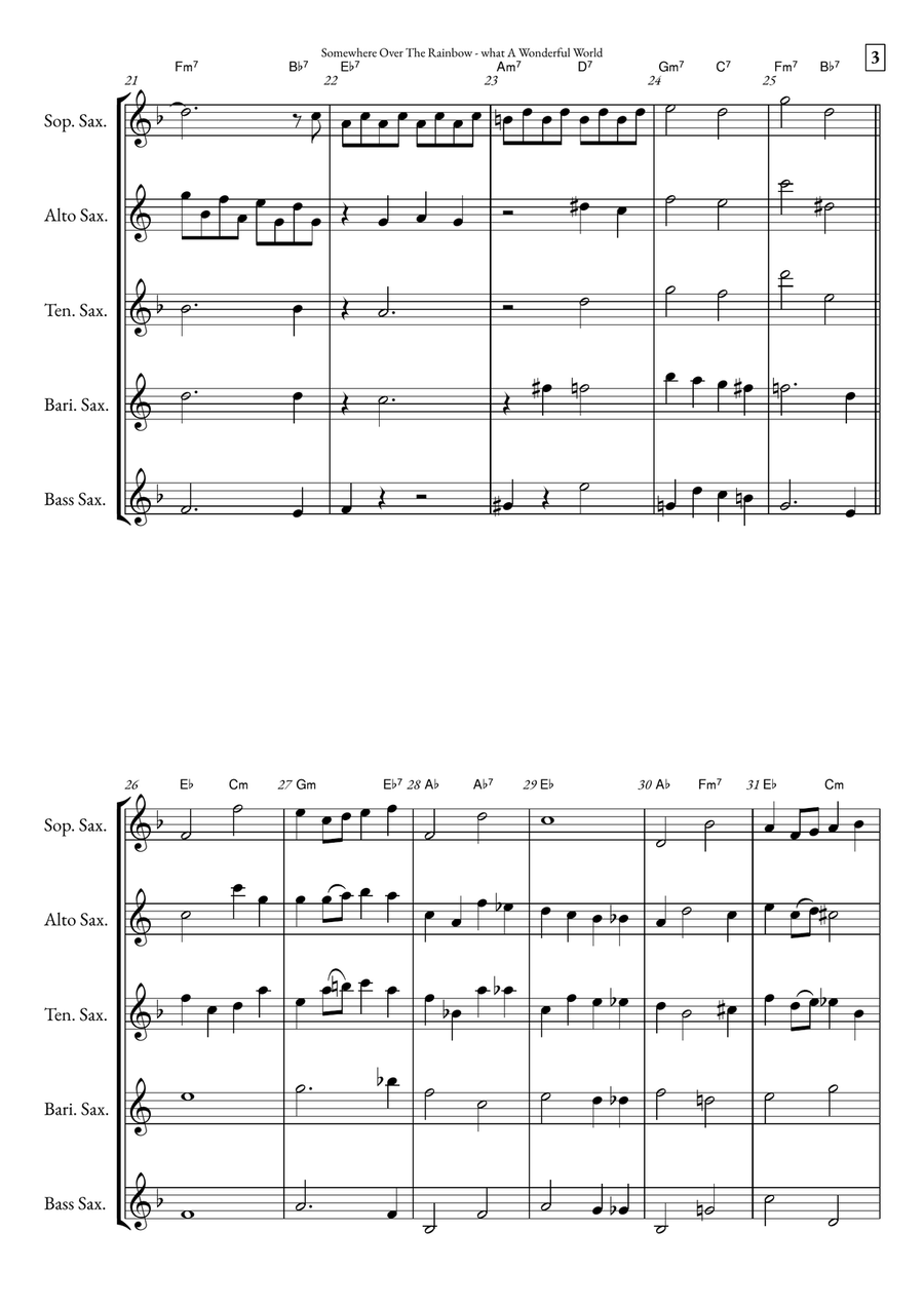 Somewhere Over The Rainbow/what A Wonderful World Saxophone Quintet scores gallery preview page 3
