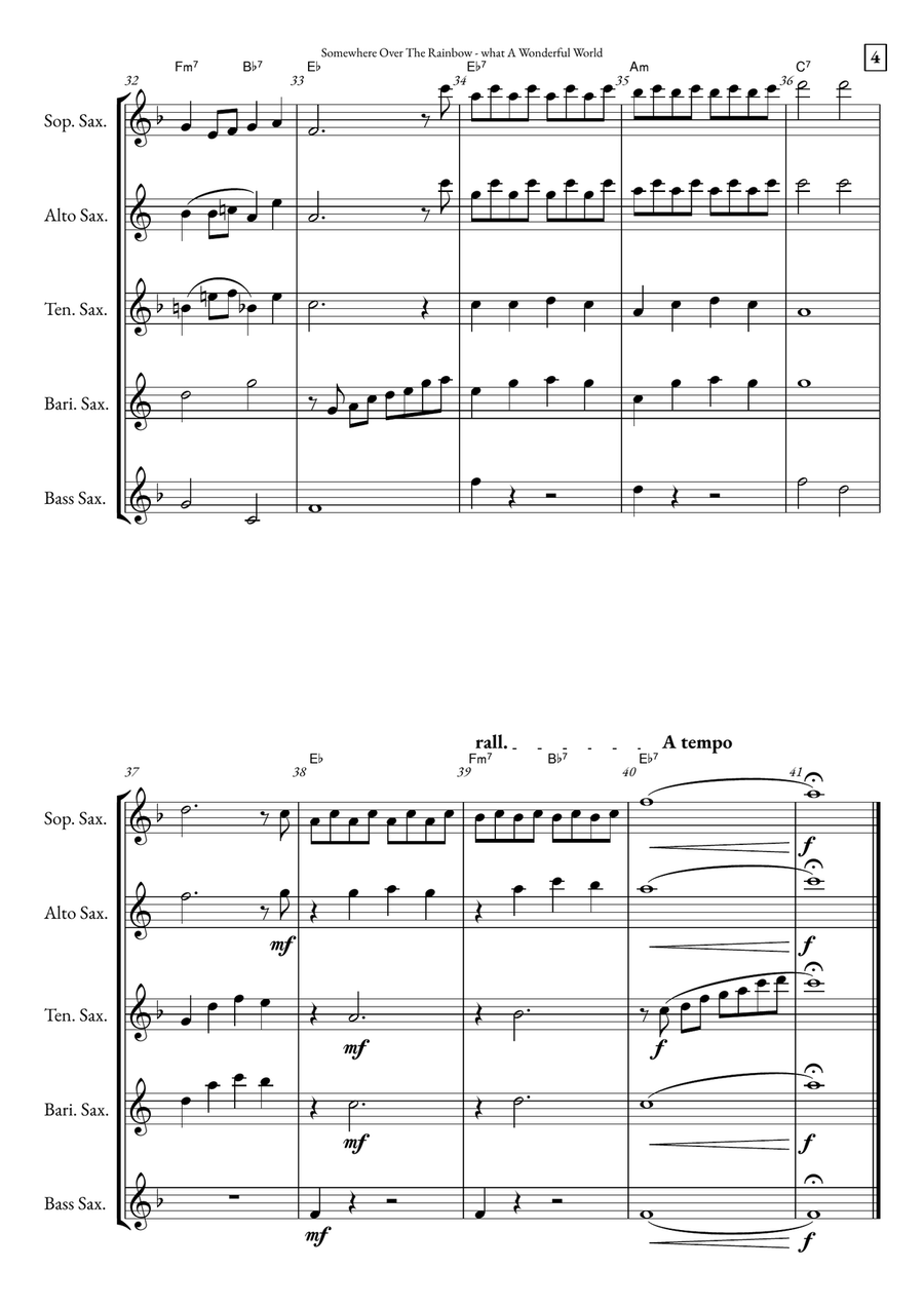 Somewhere Over The Rainbow/what A Wonderful World Saxophone Quintet scores gallery preview page 4