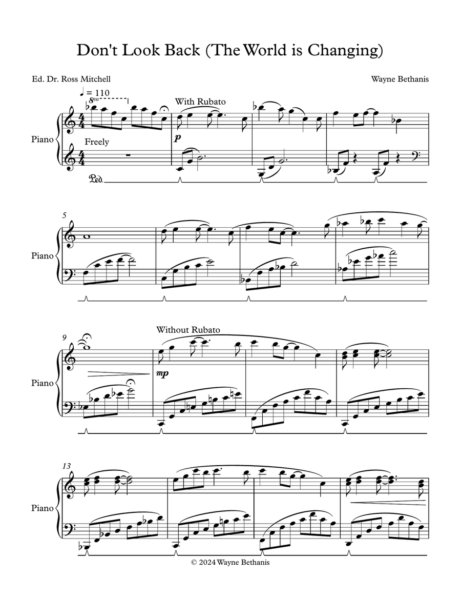 Don't Look Back (The World is Changing) Piano Solo scores gallery preview page 1