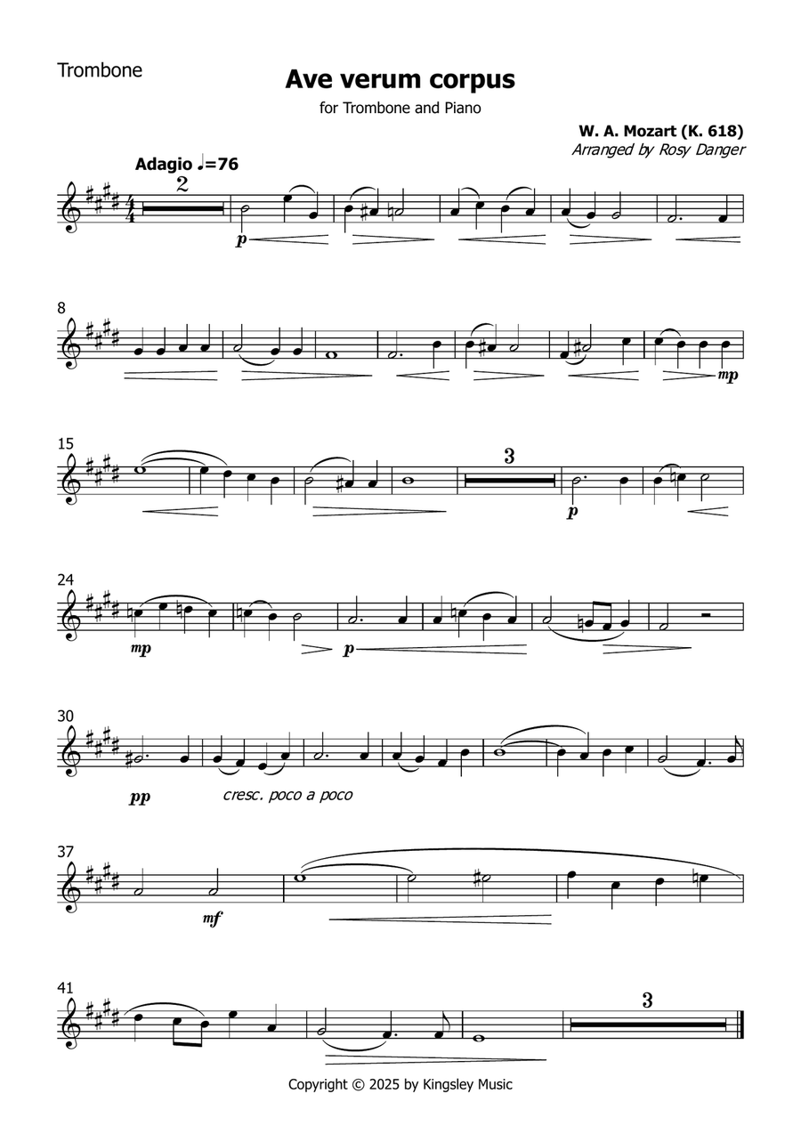 Ave verum corpus - Mozart K. 618 (trombone solo with piano accompaniment) Piano scores gallery preview page 4
