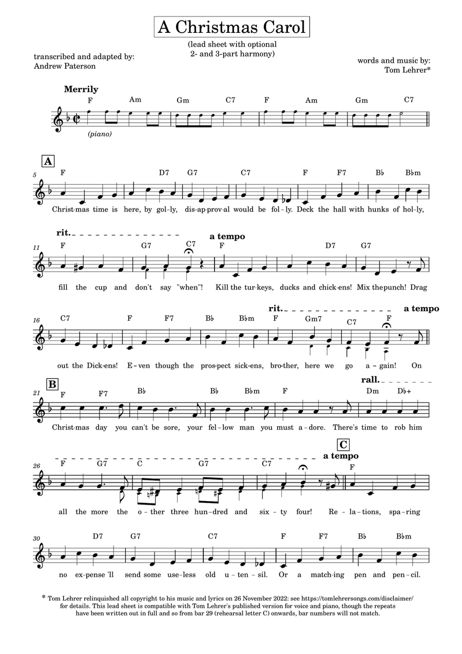 A Christmas Carol (Tom Lehrer) Piano scores gallery preview page 1