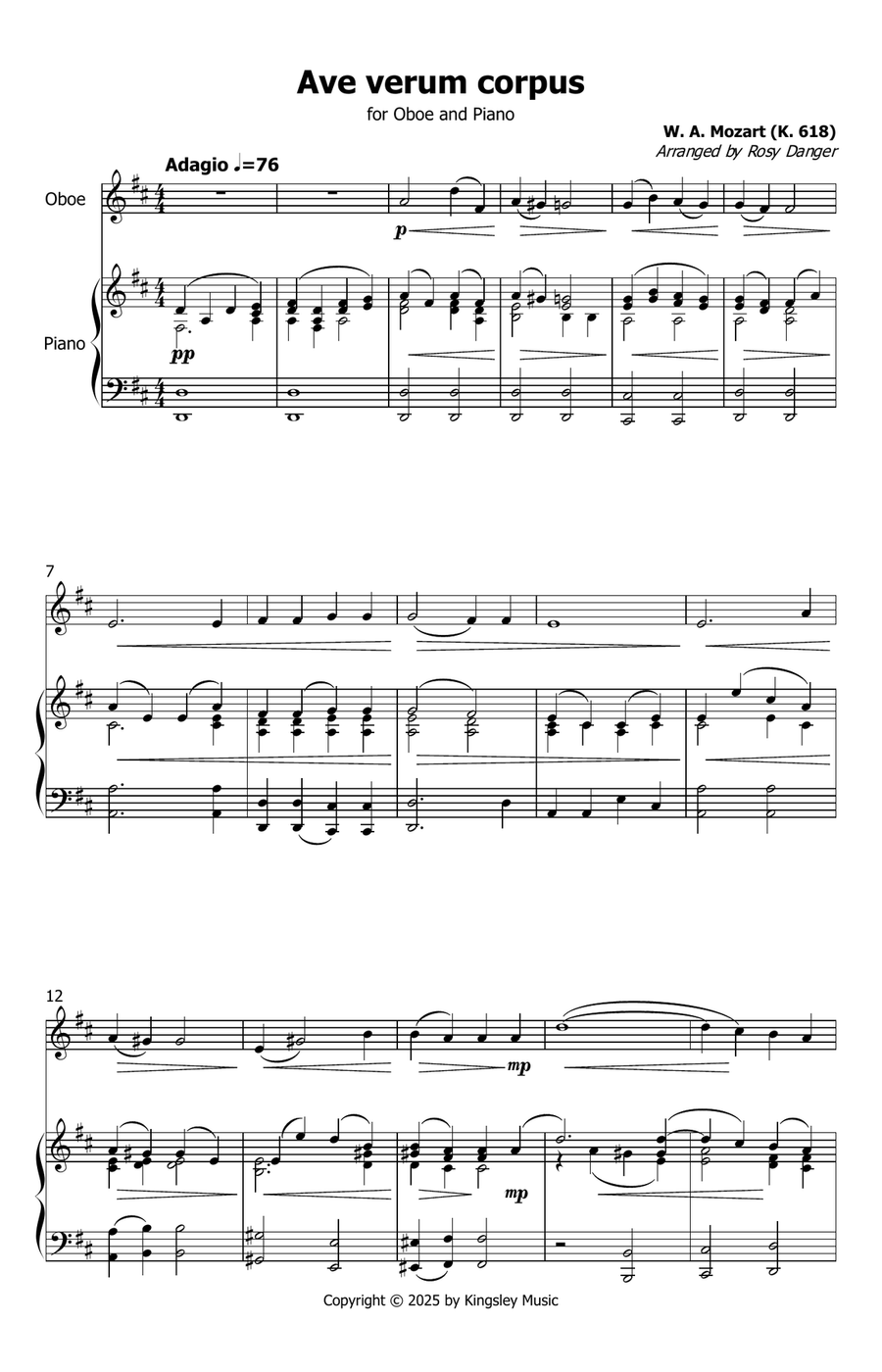 Ave verum corpus - Mozart K. 618 (oboe solo with piano accompaniment) Piano scores gallery preview page 1