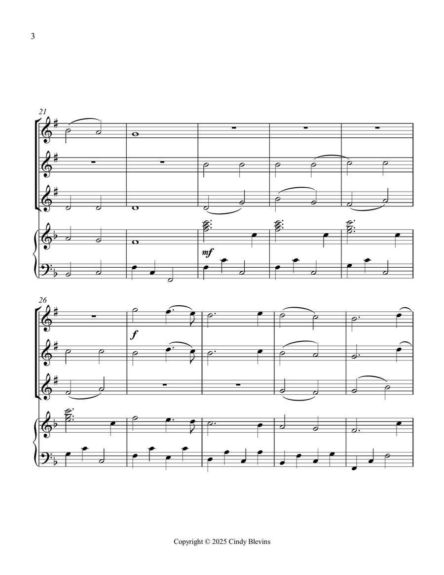Joy To the World, for Three Clarinets and Piano Small Ensemble scores gallery preview page 4