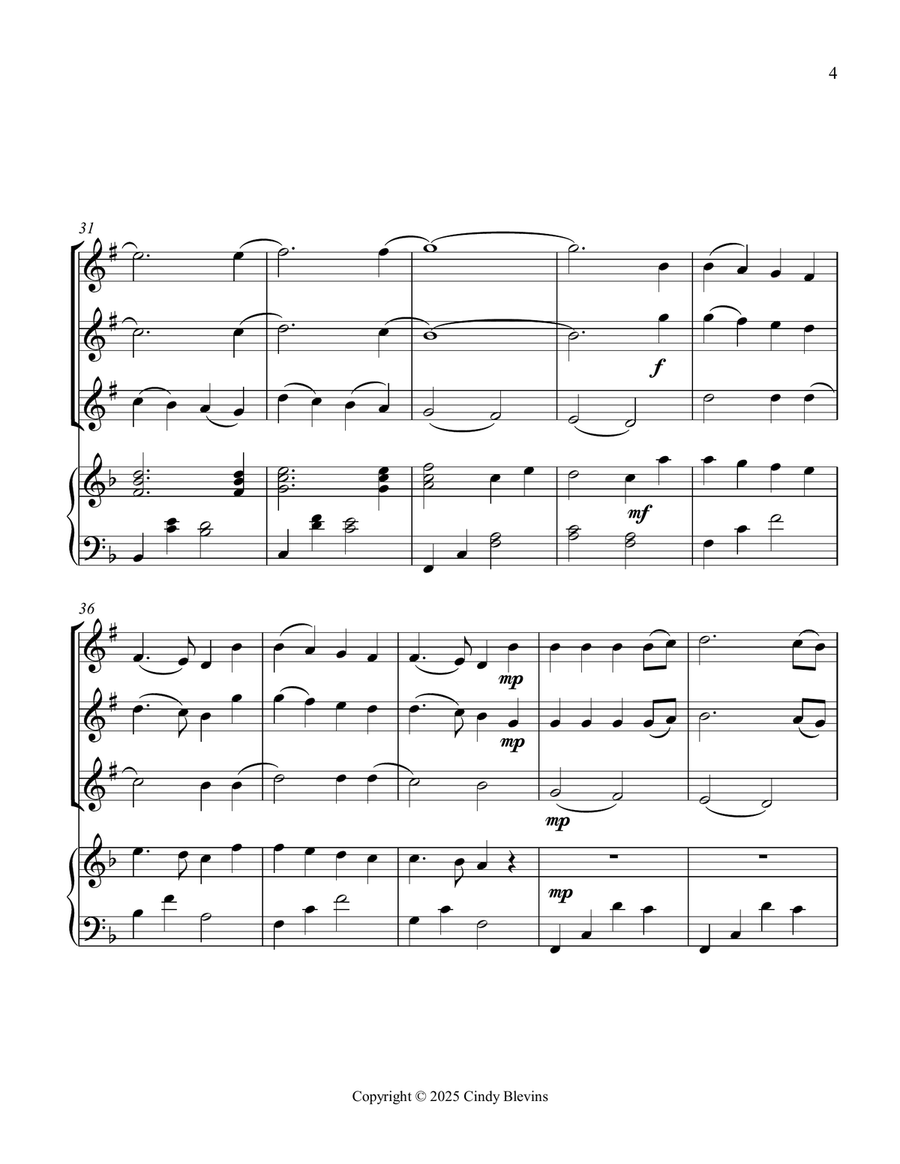 Joy To the World, for Three Clarinets and Piano Small Ensemble scores gallery preview page 5