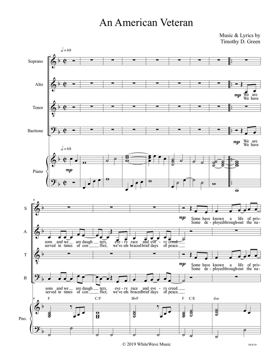 An American Veteran (SATB) 4-Part scores gallery preview page 2