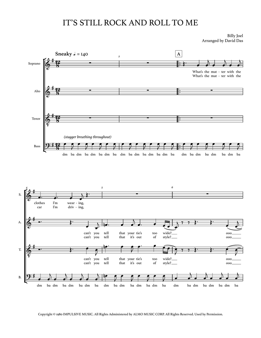 It's Still Rock And Roll To Me 4-Part scores gallery preview page 2