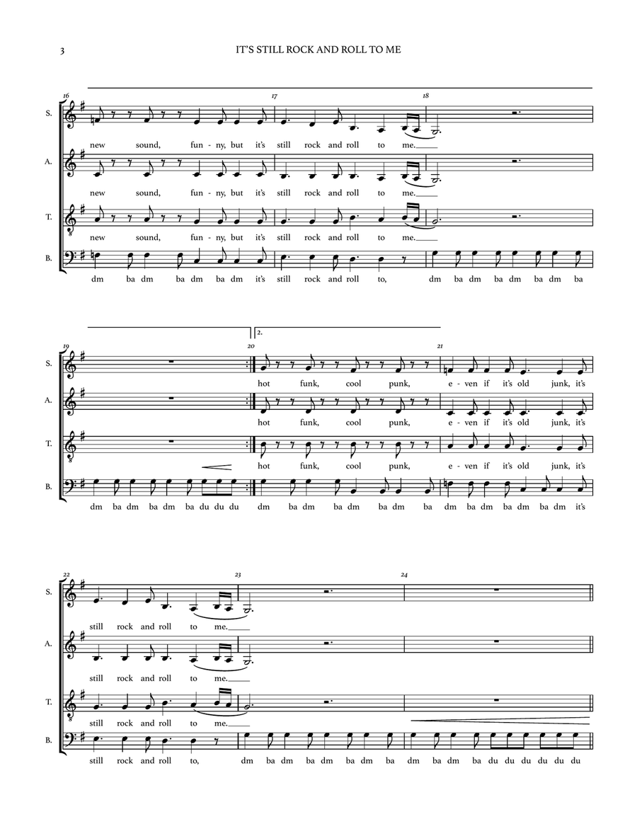 It's Still Rock And Roll To Me 4-Part scores gallery preview page 4