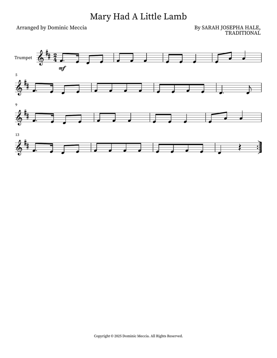Mary Had A Little Lamb Mary Had A Little Lamb Trumpet Solo scores gallery preview page 1
