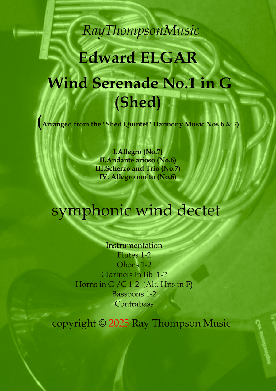 Elgar: “Shed” Wind Serenade No.1 in G - symphonic wind dectet Woodwind Quintet scores gallery preview page 1