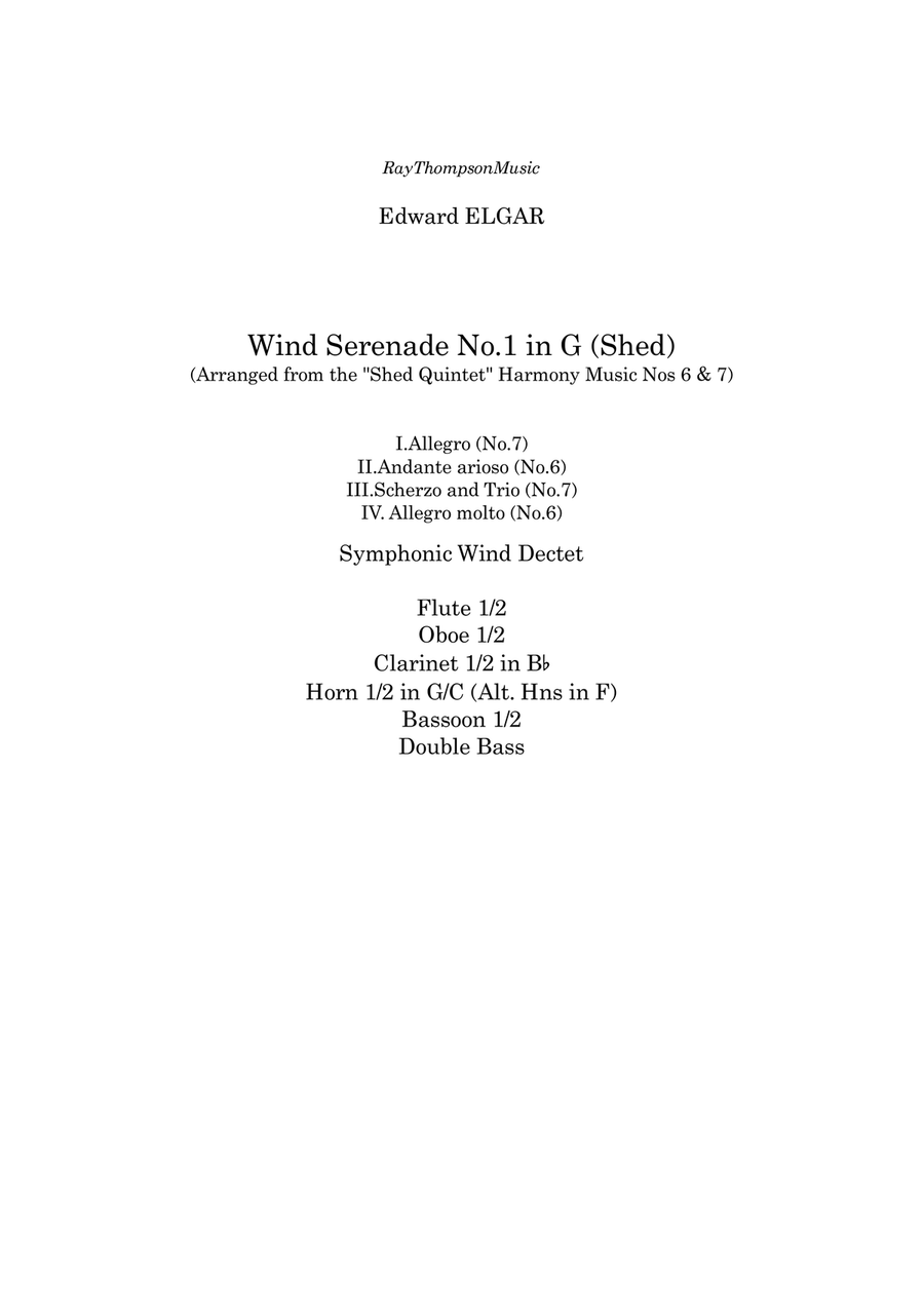 Elgar: “Shed” Wind Serenade No.1 in G - symphonic wind dectet Woodwind Quintet scores gallery preview page 2