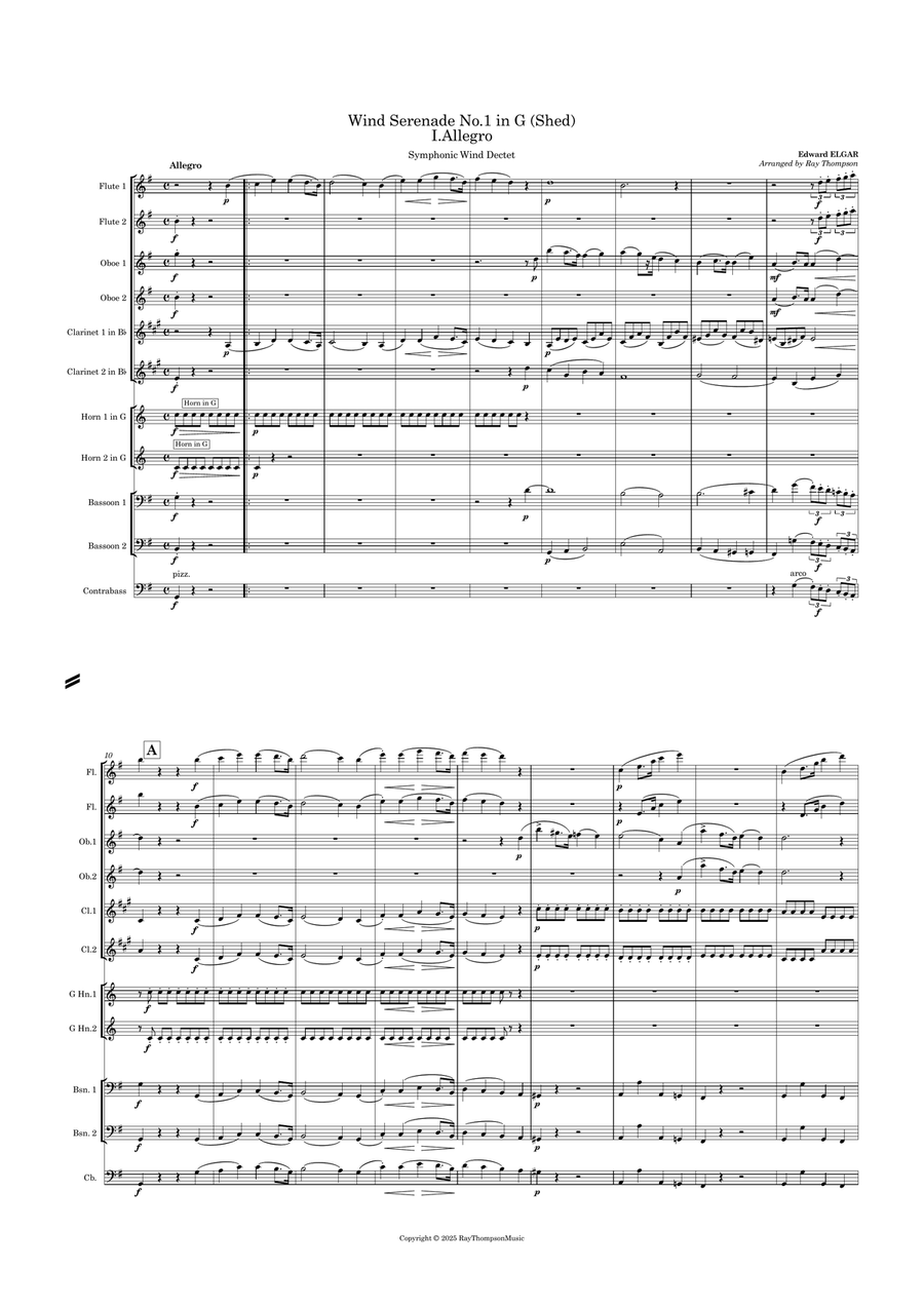 Elgar: “Shed” Wind Serenade No.1 in G - symphonic wind dectet Woodwind Quintet scores gallery preview page 3