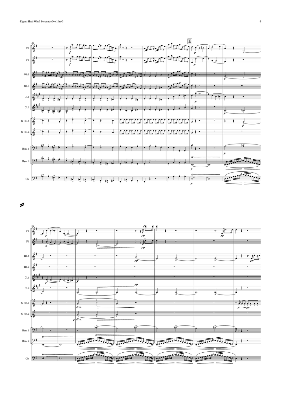 Elgar: “Shed” Wind Serenade No.1 in G - symphonic wind dectet Woodwind Quintet scores gallery preview page 6