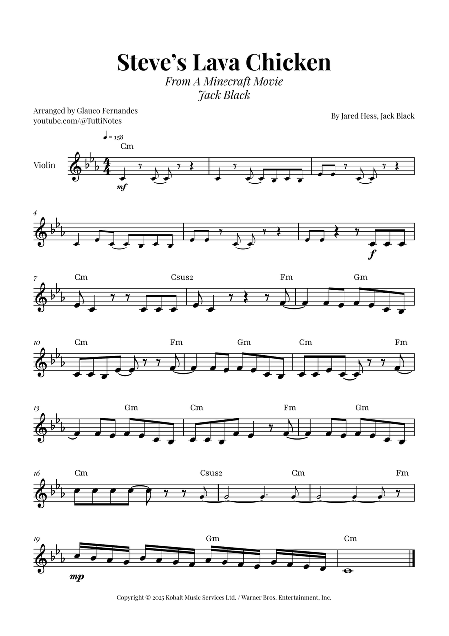 Steve's Lava Chicken Steve's Lava Chicken Violin Solo scores gallery preview page 1