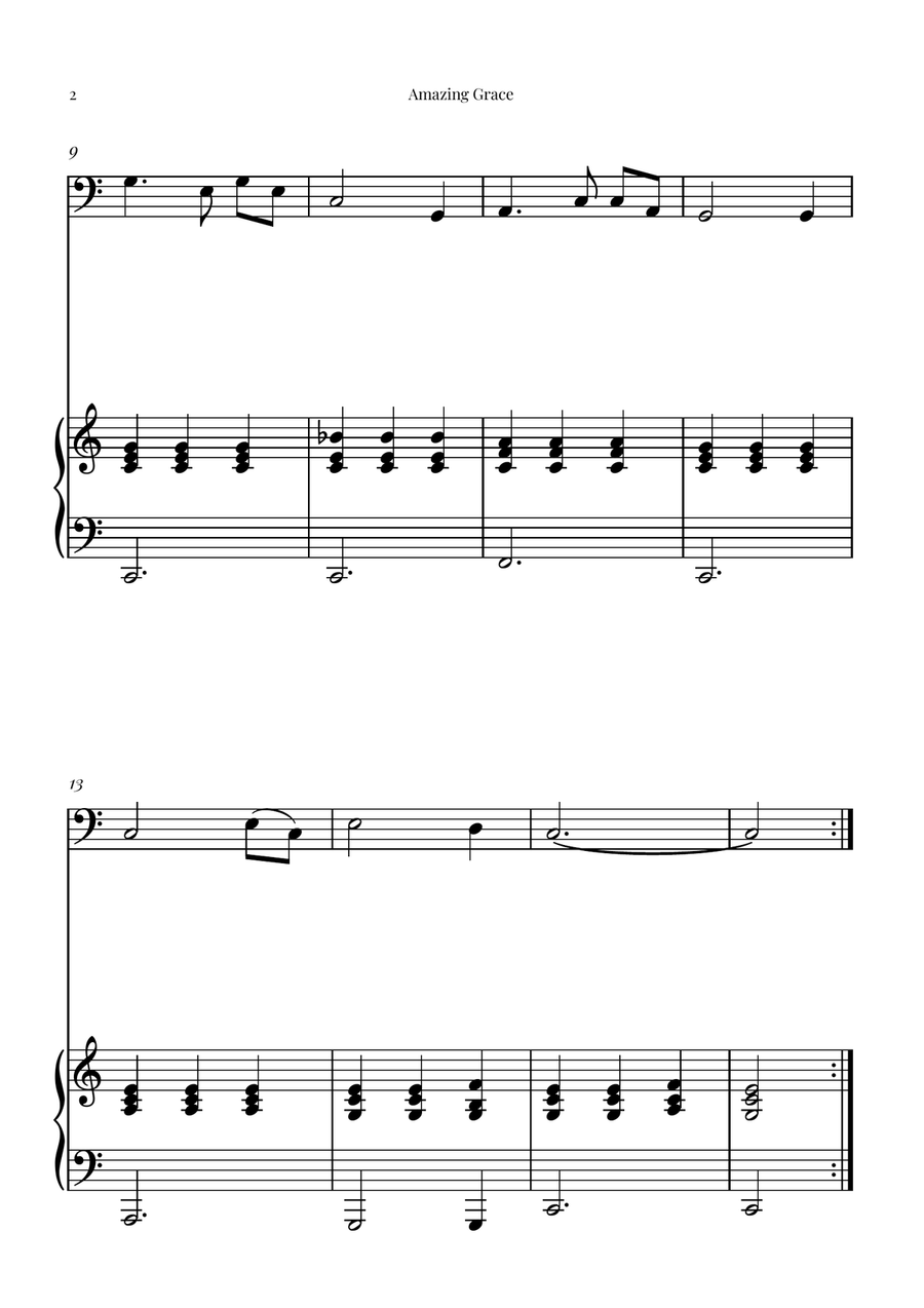 Amazing Grace - Double Bass & Piano (Easy Arrangement) by John Newton Double Bass - Digital Sheet Music page 2