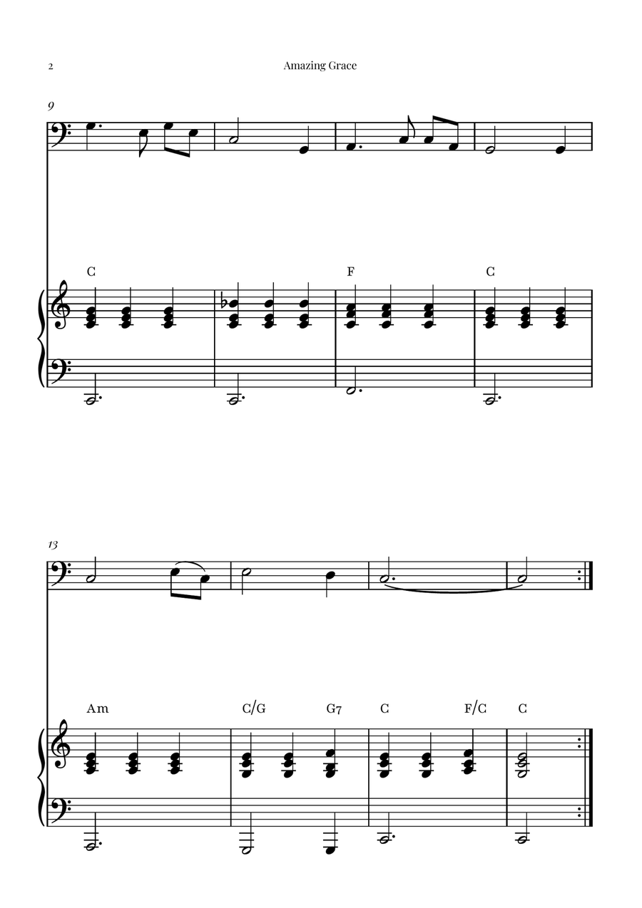 Amazing Grace - Tuba & Piano (Easy Arrangement) by John Newton Piano Accompaniment - Digital Sheet Music page 2