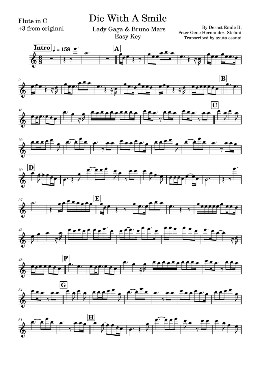 Die With A Smile Die With A Smile Flute Solo scores gallery preview page 1