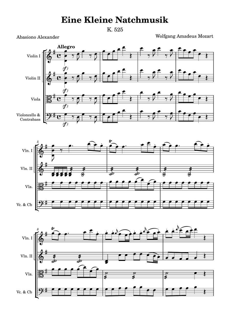 Eine Klein Natchmusik (K.252) String Quartet scores gallery preview page 1
