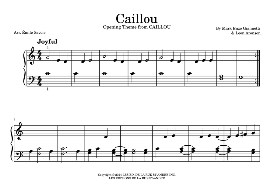 Caillou Caillou Piano Method scores gallery preview page 1