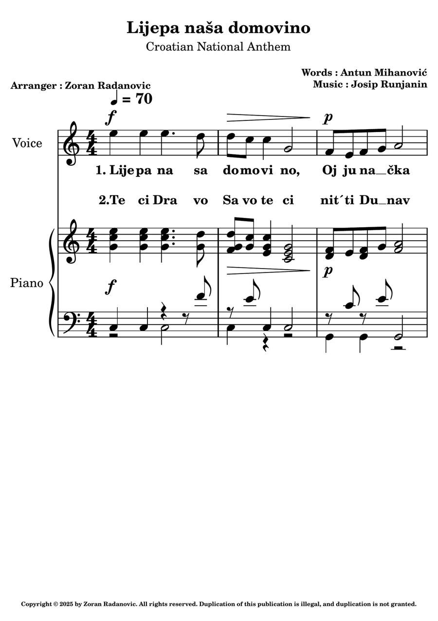Lijepa naša domovino - Croatian National Anthem Piano, Vocal scores gallery preview page 1