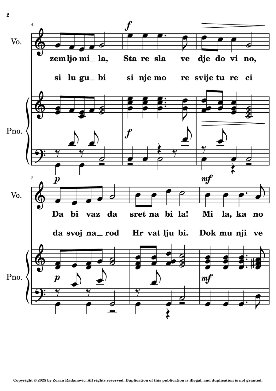 Lijepa naša domovino - Croatian National Anthem Piano, Vocal scores gallery preview page 2
