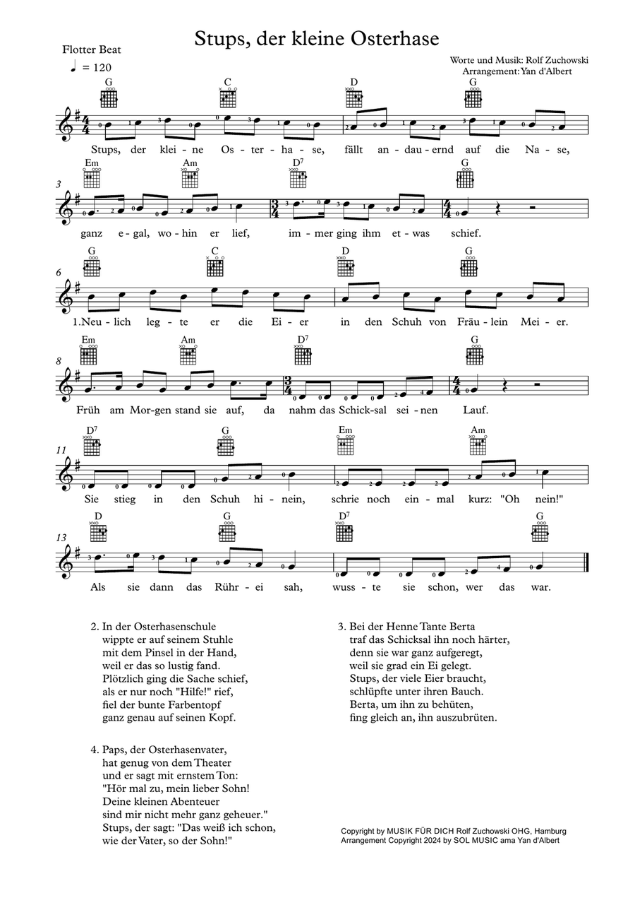 Stups, der kleine Osterhase (Arr.: Yan d'Albert) Guitar scores gallery preview page 1