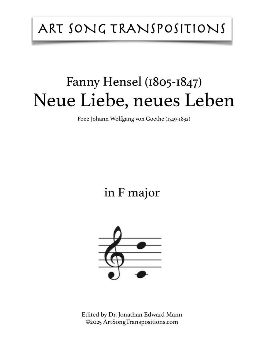 HENSEL: Neue Liebe, neues Leben (transposed to F major) Piano, Vocal scores gallery preview page 1