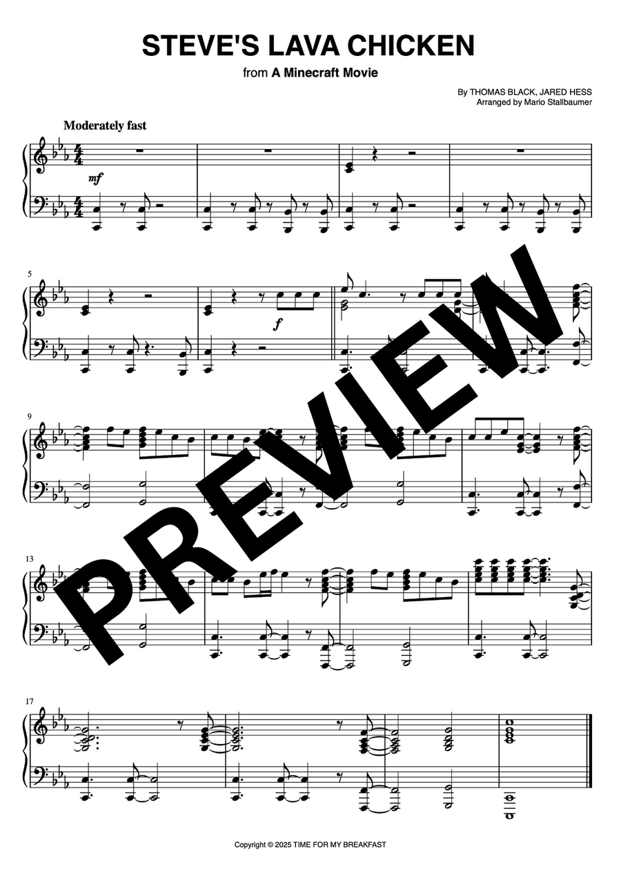 Steve's Lava Chicken Steve's Lava Chicken Piano Solo scores gallery preview page 1