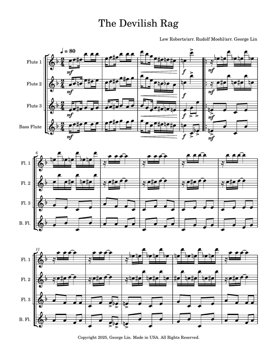 The Devilish Rag The Devilish Rag Flute Quartet scores gallery preview page 1