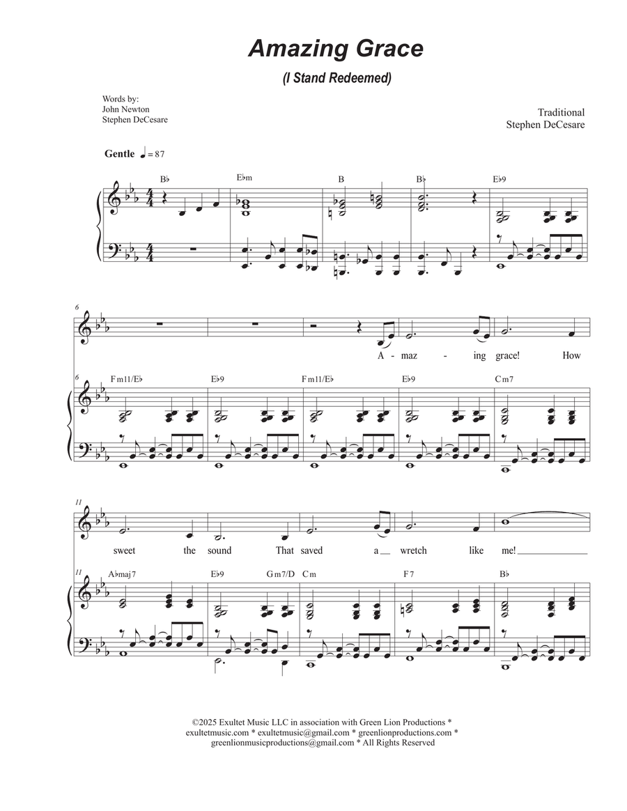 Amazing Grace (I Stand Redeemed) (Vocal Trio - (SAB) 3-Part scores gallery preview page 1