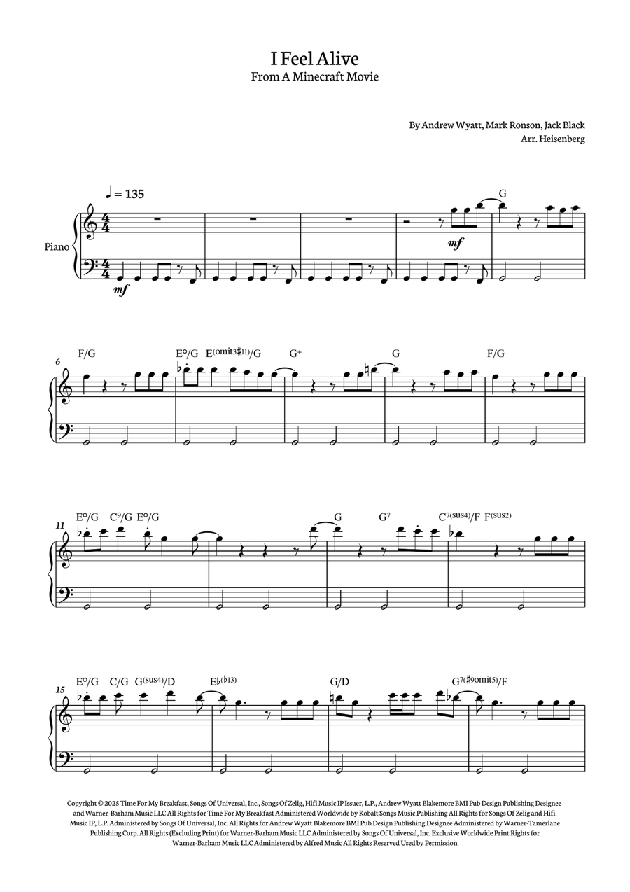I Feel Alive I Feel Alive Piano Solo scores gallery preview page 1