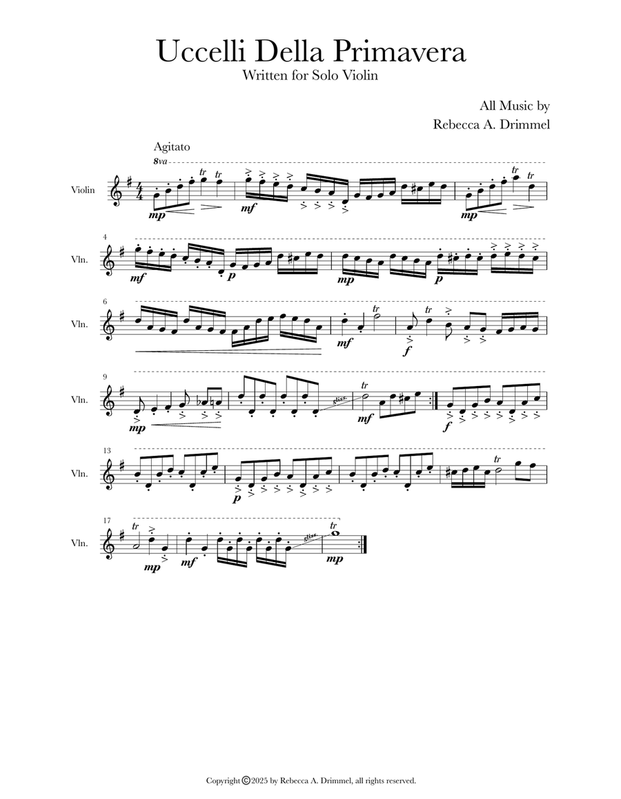 Uccelli Della Primavera Uccelli Della Primavera Violin Solo scores gallery preview page 1