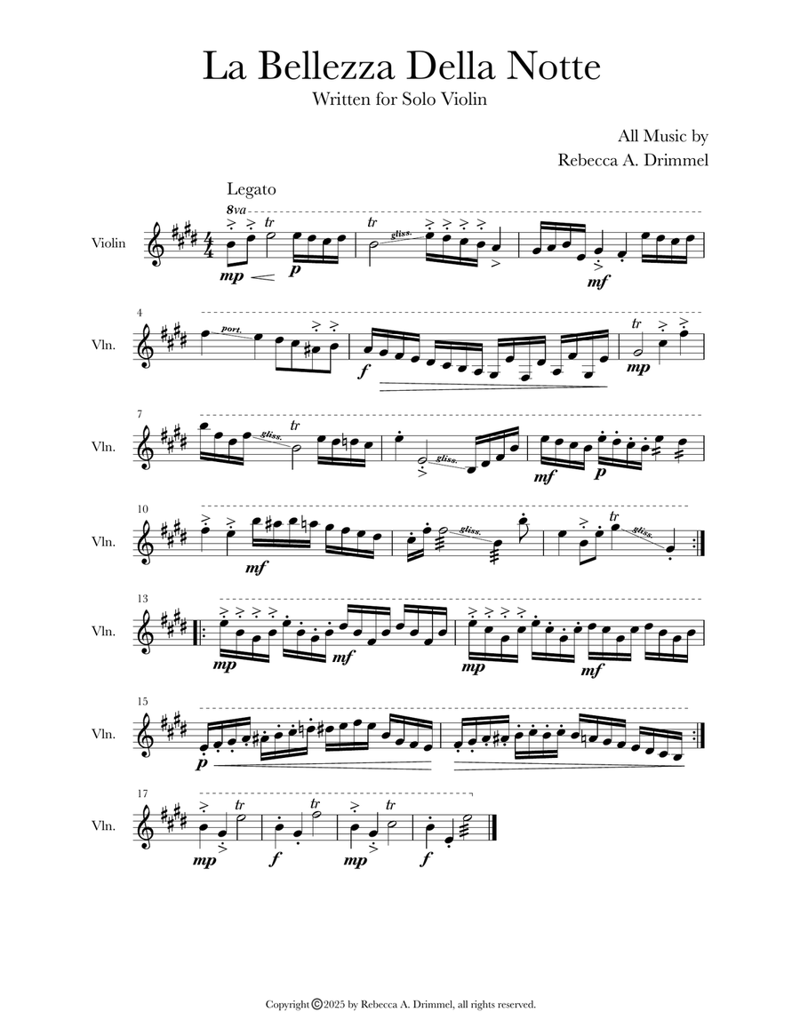 La Bellezza Della Notte La Bellezza Della Notte Violin Solo scores gallery preview page 1