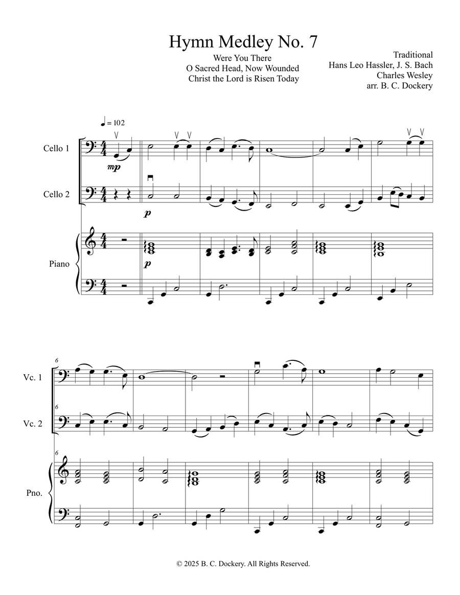 Hymn Medley No. 7 (Cello Duet with Piano Accompaniment) String Duet scores gallery preview page 1