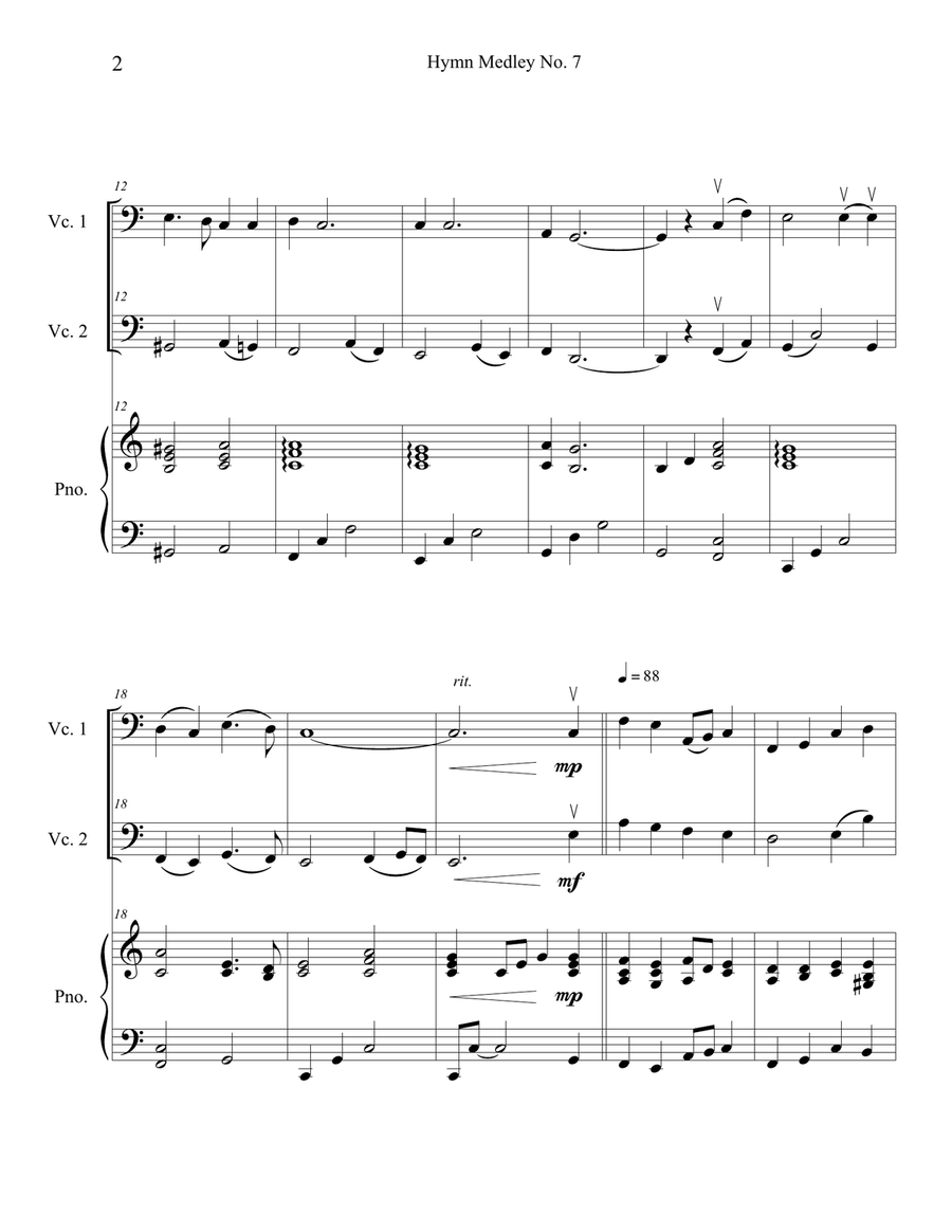 Hymn Medley No. 7 (Cello Duet with Piano Accompaniment) String Duet scores gallery preview page 2