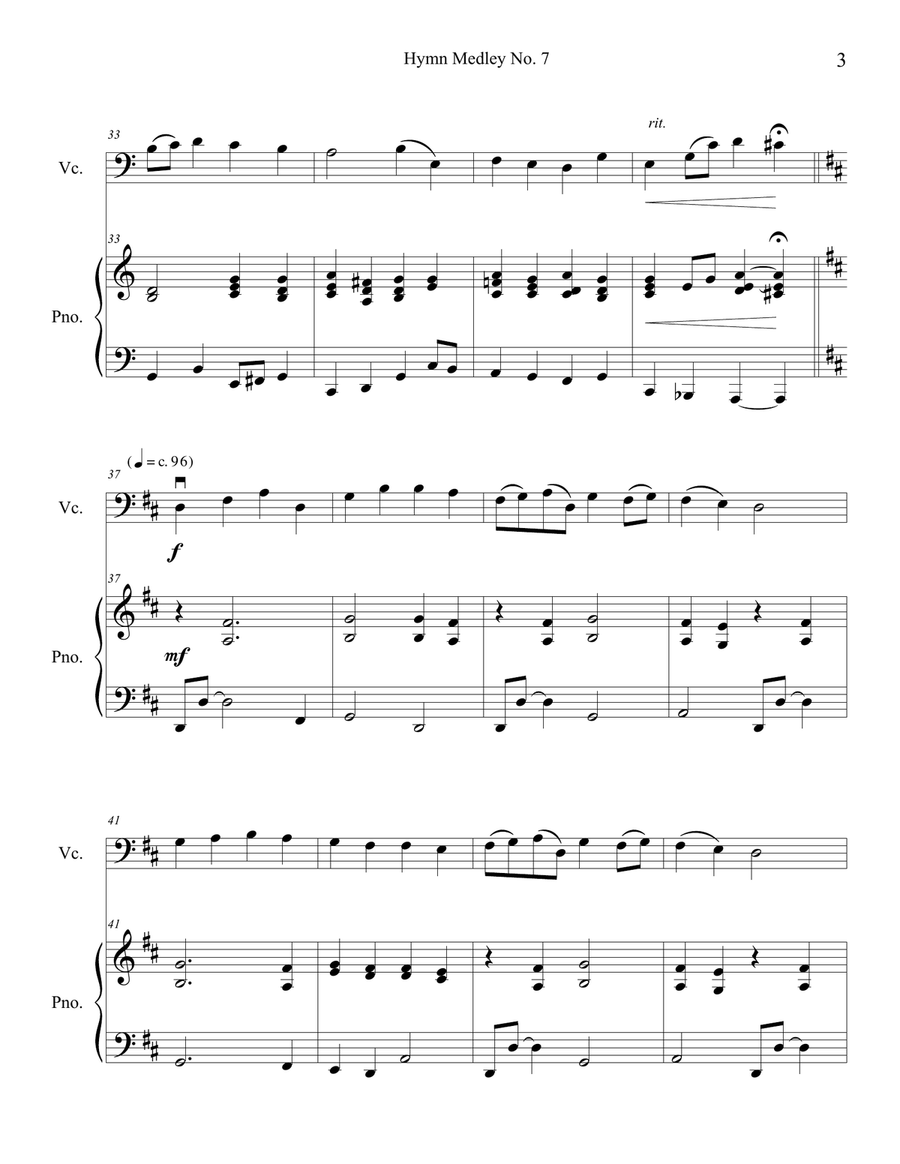 Hymn Medley No. 7 (Cello Solo with Piano Accompaniment) Piano scores gallery preview page 3