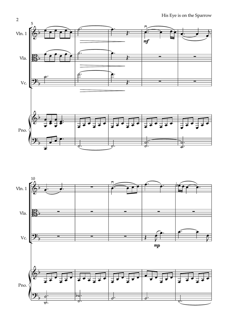 His Eye Is On The Sparrow Piano Quartet scores gallery preview page 2