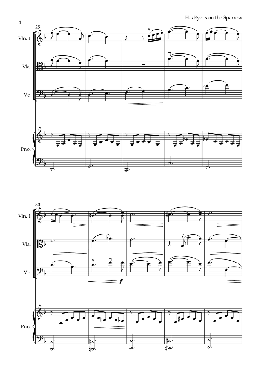 His Eye Is On The Sparrow Piano Quartet scores gallery preview page 4