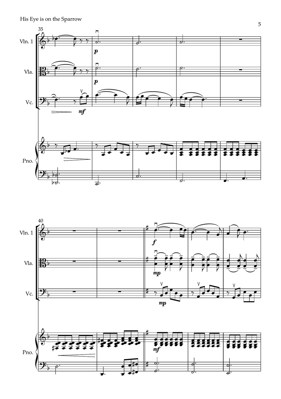 His Eye Is On The Sparrow Piano Quartet scores gallery preview page 5