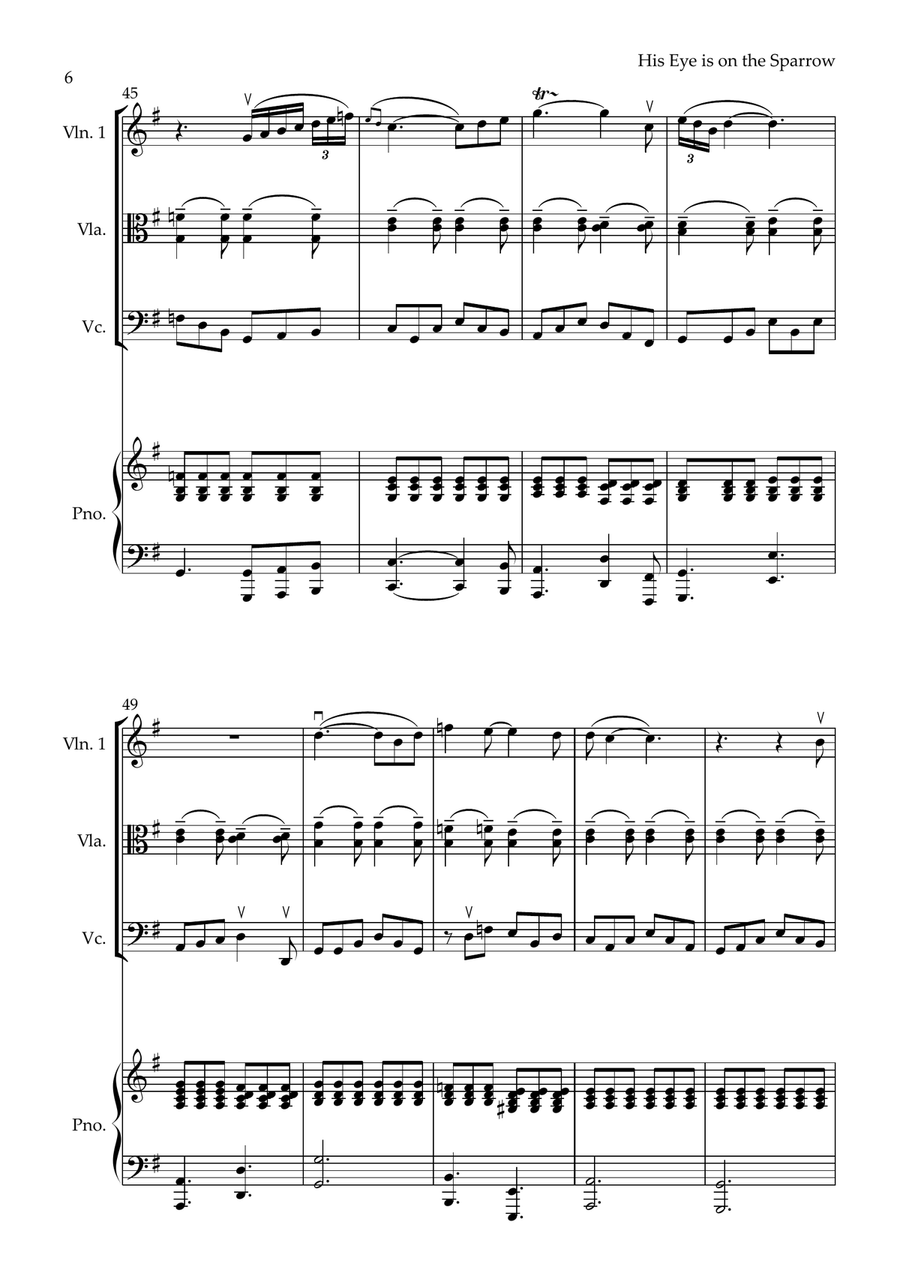 His Eye Is On The Sparrow Piano Quartet scores gallery preview page 6