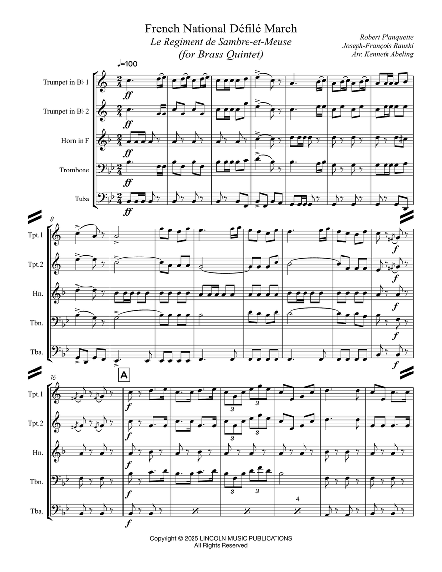 Le Regiment de Sambre et Meuse (for Brass Quintet) Brass Quintet scores gallery preview page 2