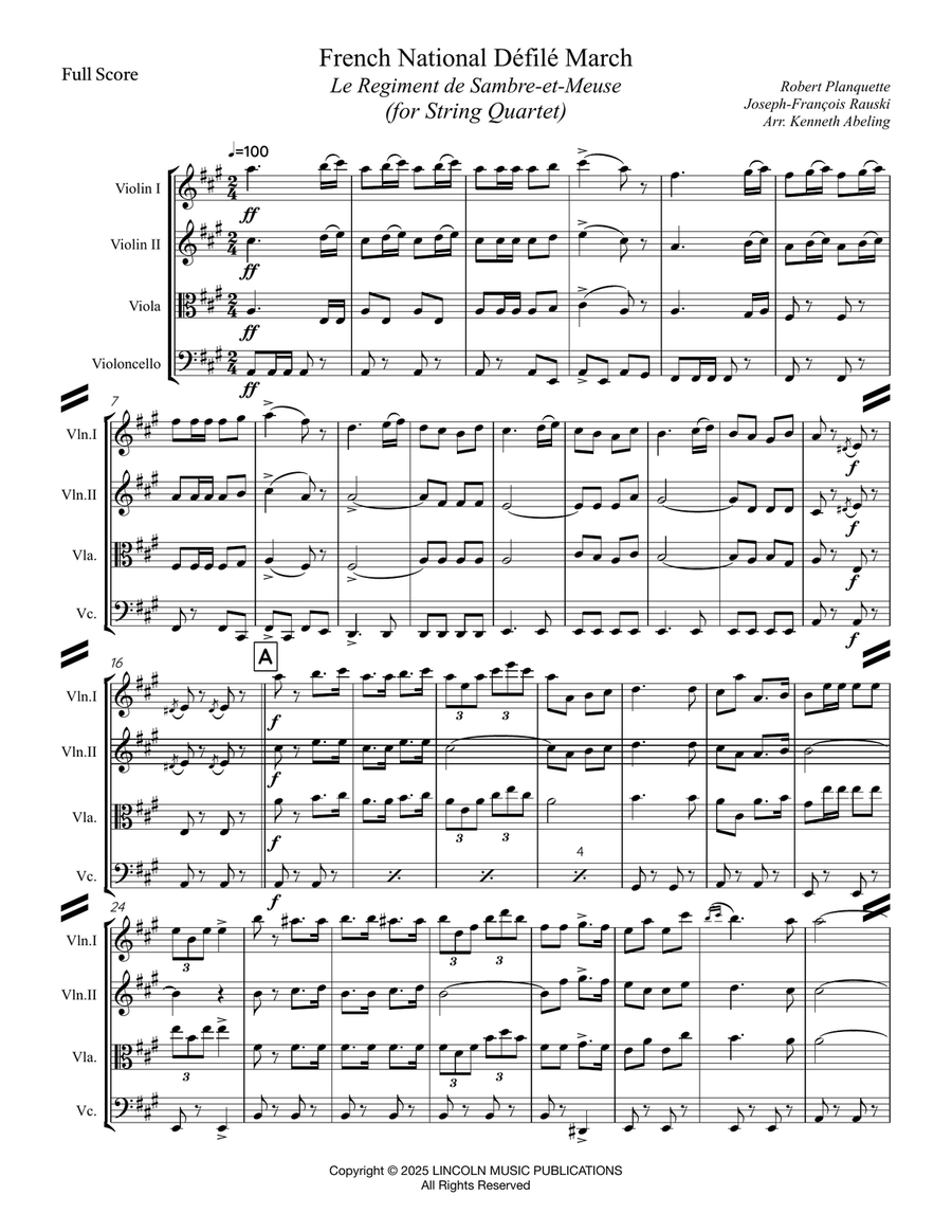 Le Regiment de Sambre et Meuse (for String Quartet) String Quartet scores gallery preview page 2