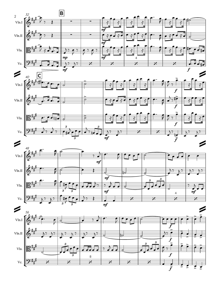 Le Regiment de Sambre et Meuse (for String Quartet) String Quartet scores gallery preview page 3
