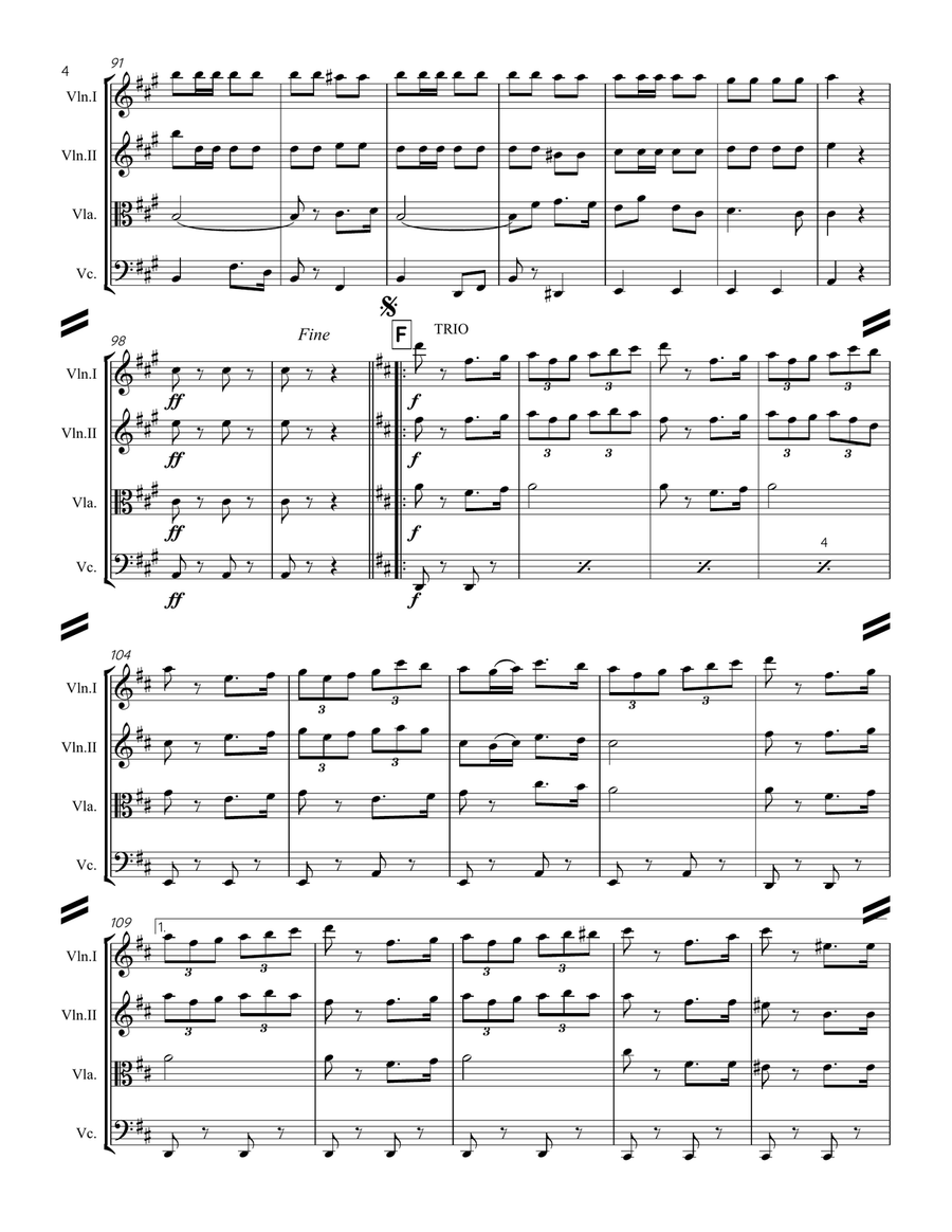 Le Regiment de Sambre et Meuse (for String Quartet) String Quartet scores gallery preview page 5