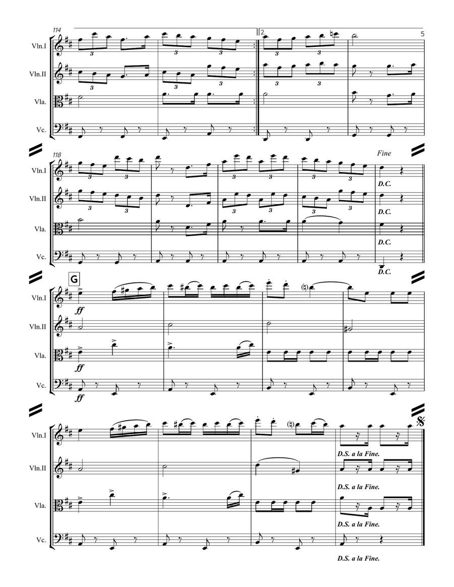 Le Regiment de Sambre et Meuse (for String Quartet) String Quartet scores gallery preview page 6