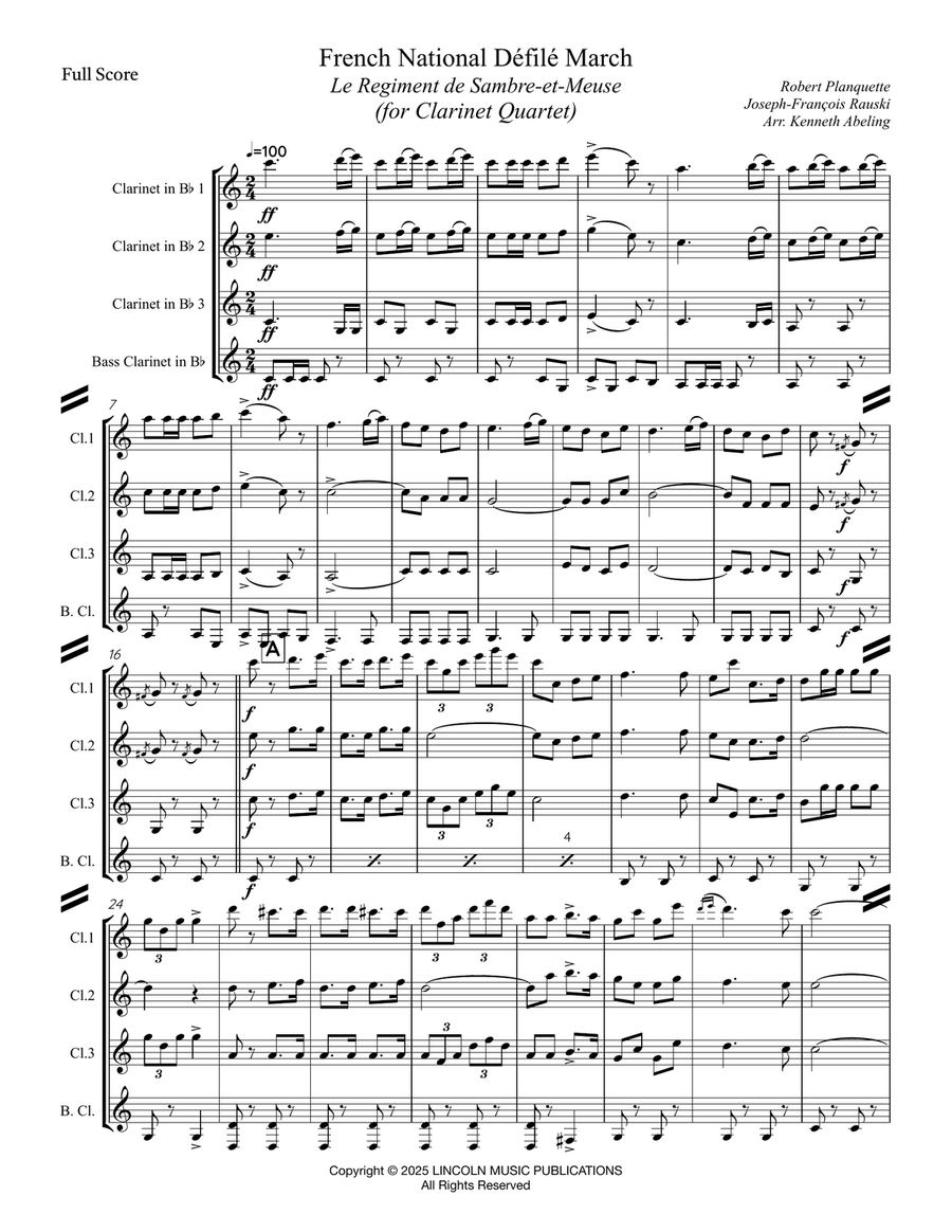 Le Regiment de Sambre et Meuse (for Clarinet Quartet) Clarinet Quartet scores gallery preview page 2