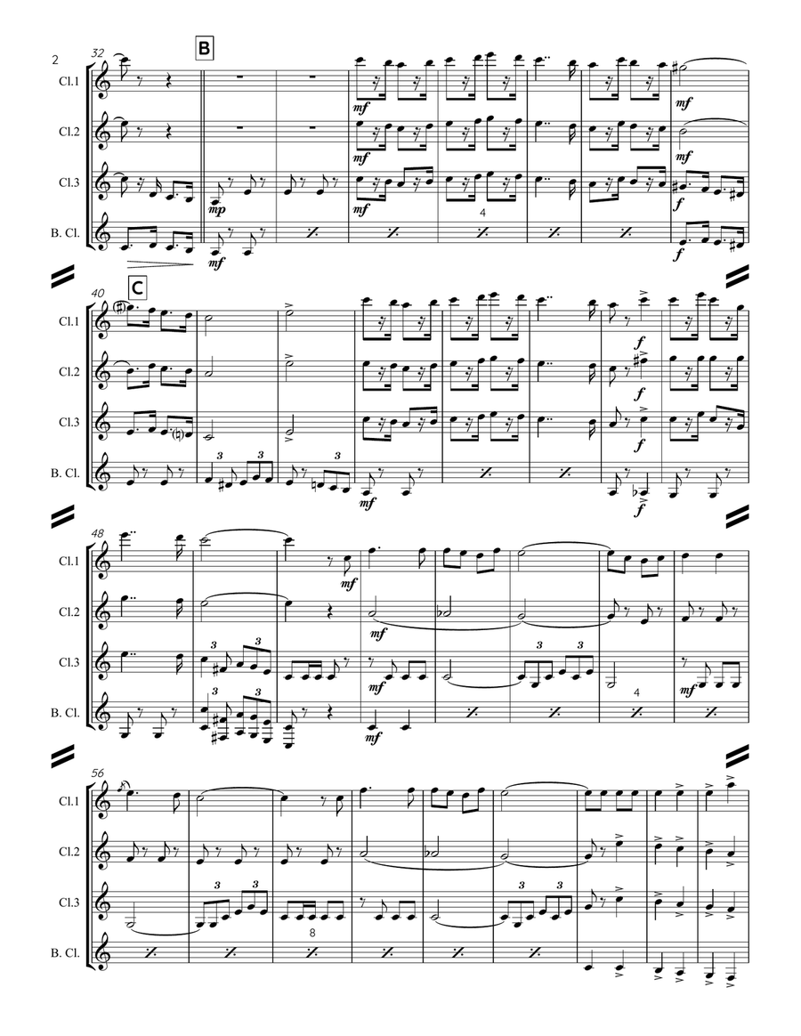 Le Regiment de Sambre et Meuse (for Clarinet Quartet) Clarinet Quartet scores gallery preview page 3